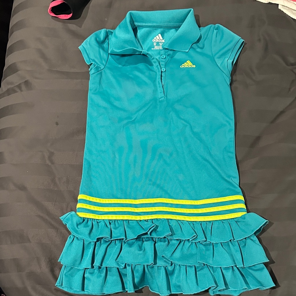Adidas Turquoise Polo Dress with Lime Stripes